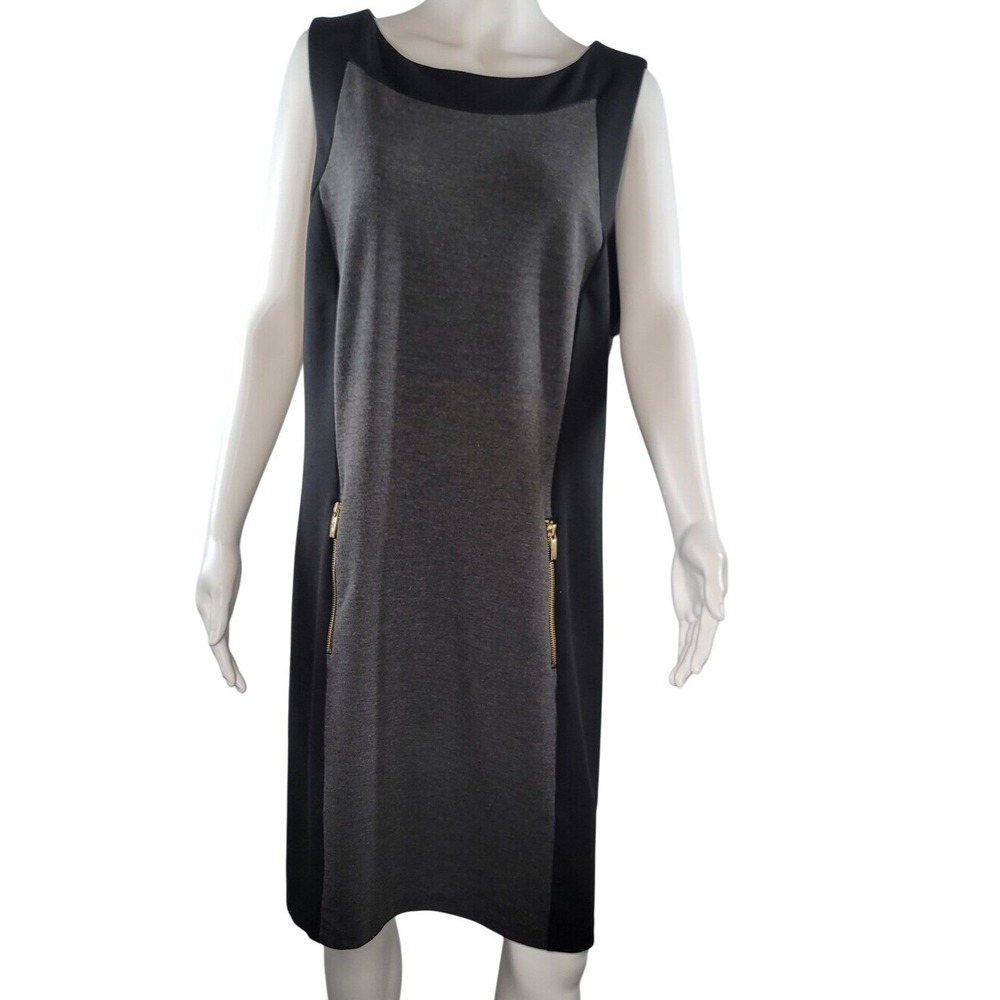 Zac & Rachel Sleeveless Black and Charcoal Shift Dress with Gold Zippers